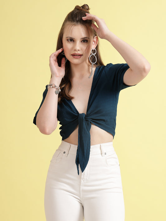 Women’s Solid Tie-Up Neck Top
