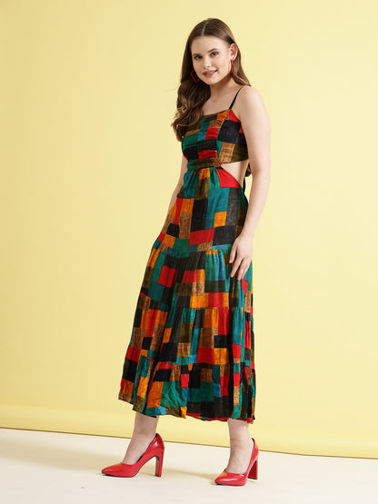 Women’s Printed Cut-Out Maxi Dress