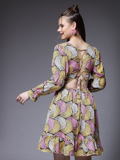 Women’s Abstract Printed Bell Sleeve Fit & Flare Dress