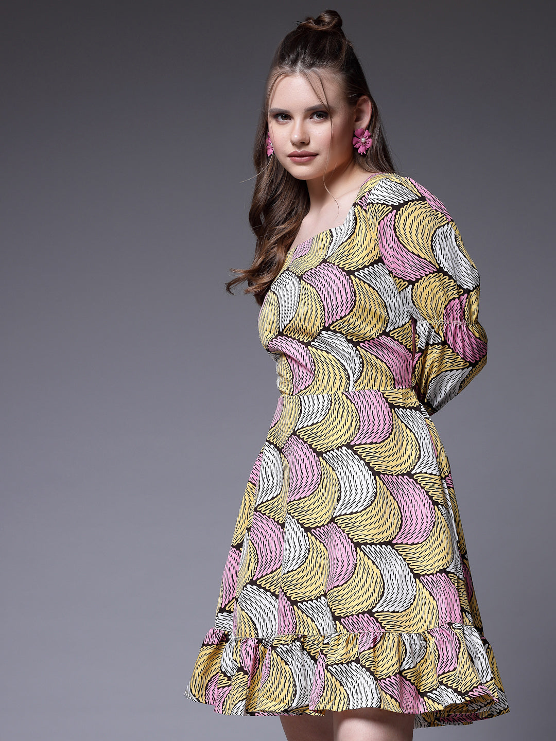 Women’s Abstract Printed Bell Sleeve Fit & Flare Dress