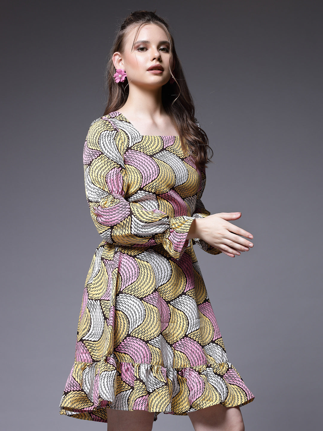 Women’s Abstract Printed Bell Sleeve Fit & Flare Dress