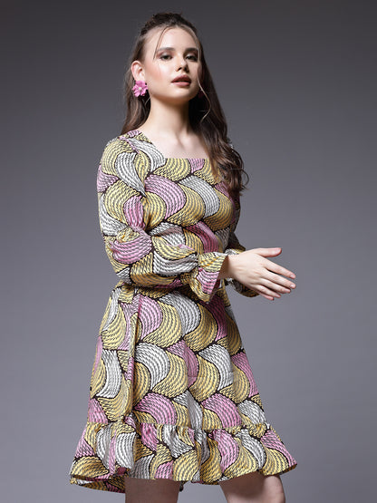 Women’s Abstract Printed Bell Sleeve Fit & Flare Dress