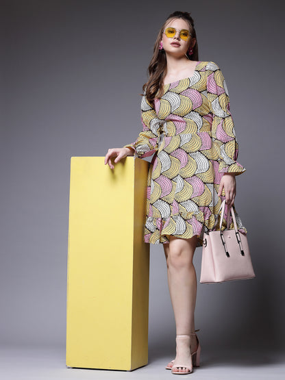 Women’s Abstract Printed Bell Sleeve Fit & Flare Dress