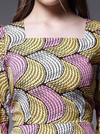 Women’s Abstract Printed Bell Sleeve Fit & Flare Dress