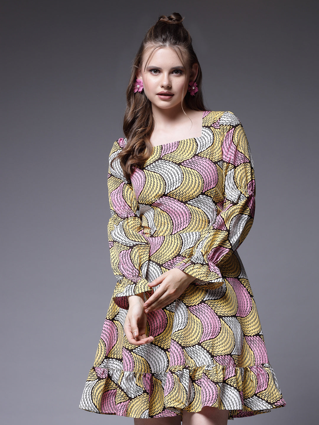 Women’s Abstract Printed Bell Sleeve Fit & Flare Dress