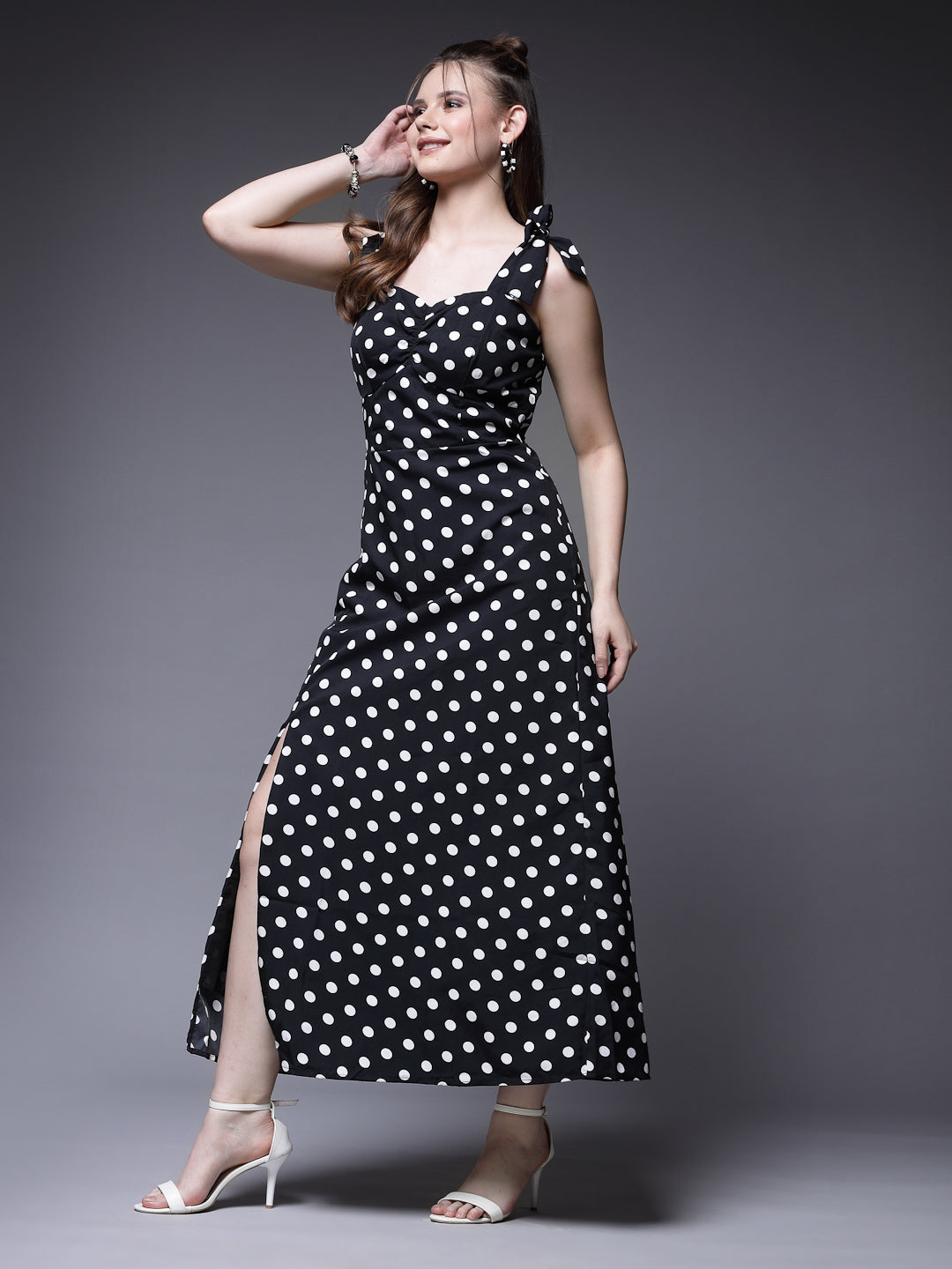 Women’s Polka Dot Print A-Line Maxi Dress