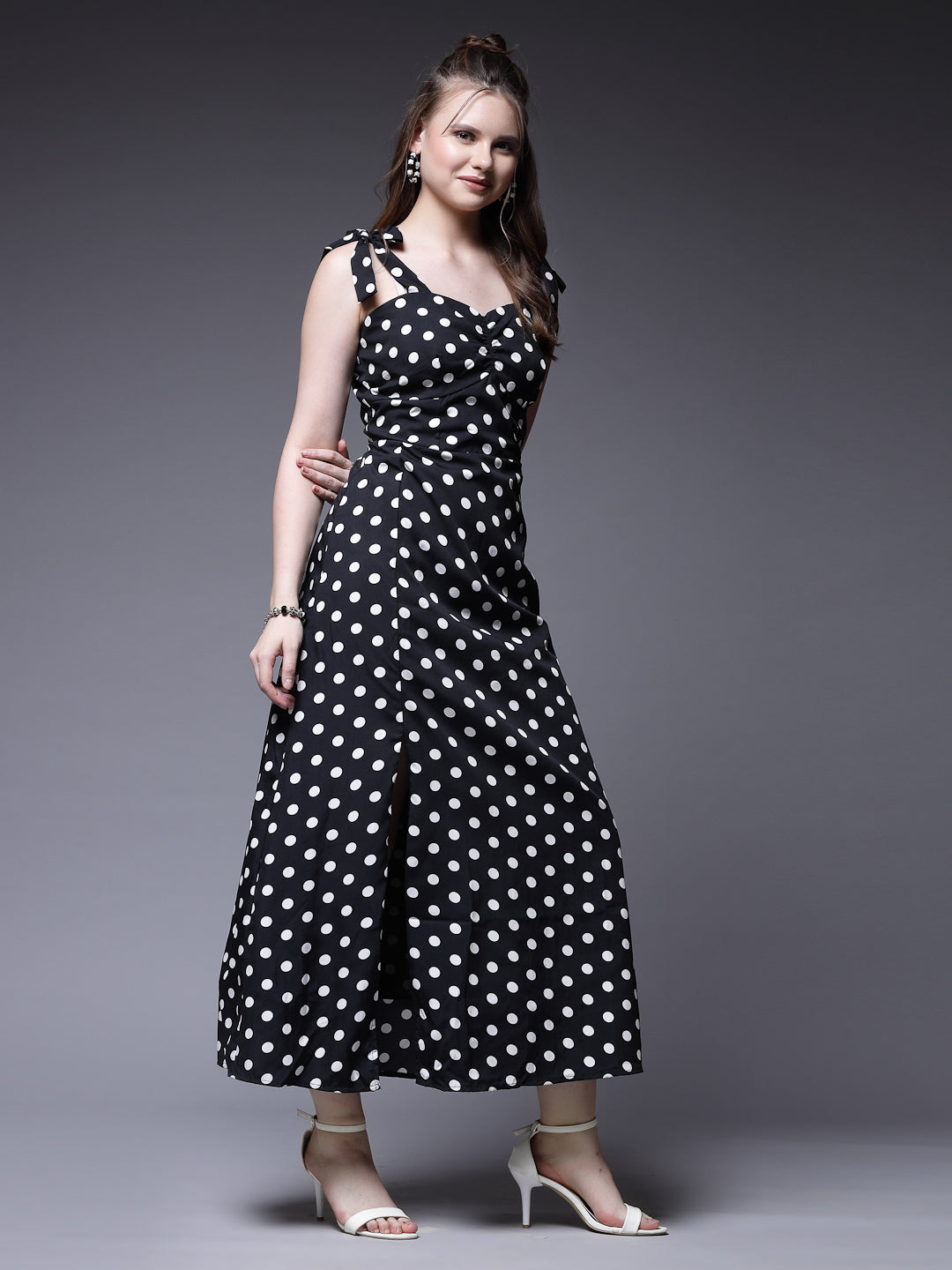 Women’s Polka Dot Print A-Line Maxi Dress