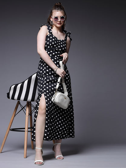 Women’s Polka Dot Print A-Line Maxi Dress