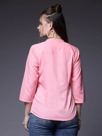 Women’s Comfort Mandarin Collar Solid Casual Shirt