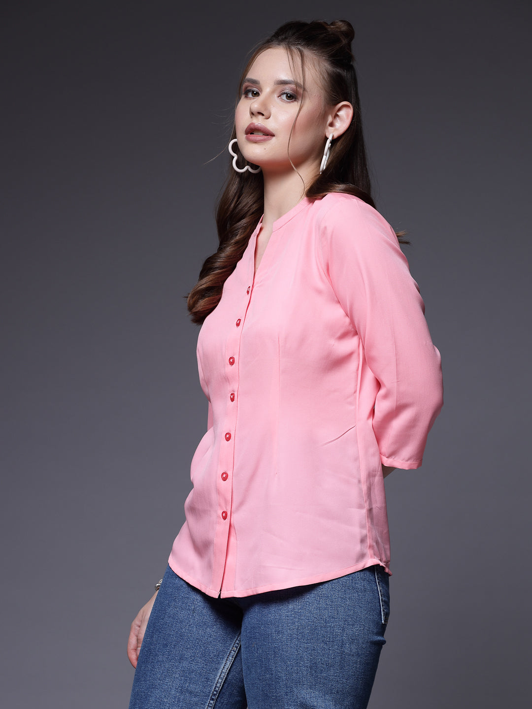 Women’s Comfort Mandarin Collar Solid Casual Shirt