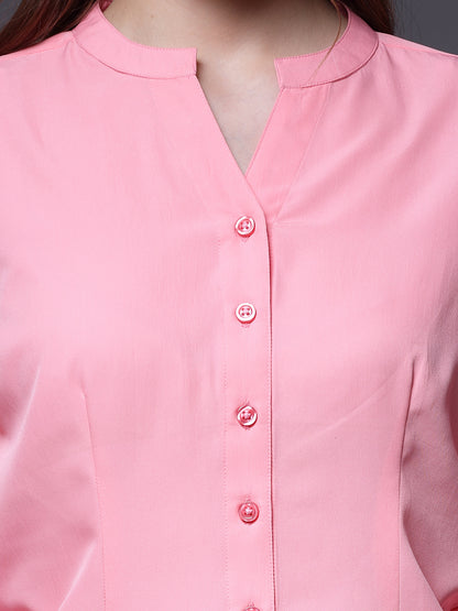 Women’s Comfort Mandarin Collar Solid Casual Shirt
