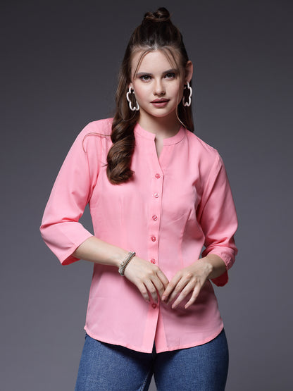 Women’s Comfort Mandarin Collar Solid Casual Shirt