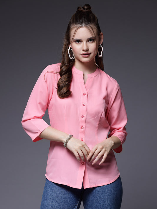Women’s Comfort Mandarin Collar Solid Casual Shirt