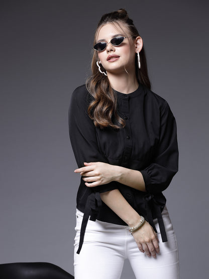Women’s Comfort Band Collar Solid Casual Shirt