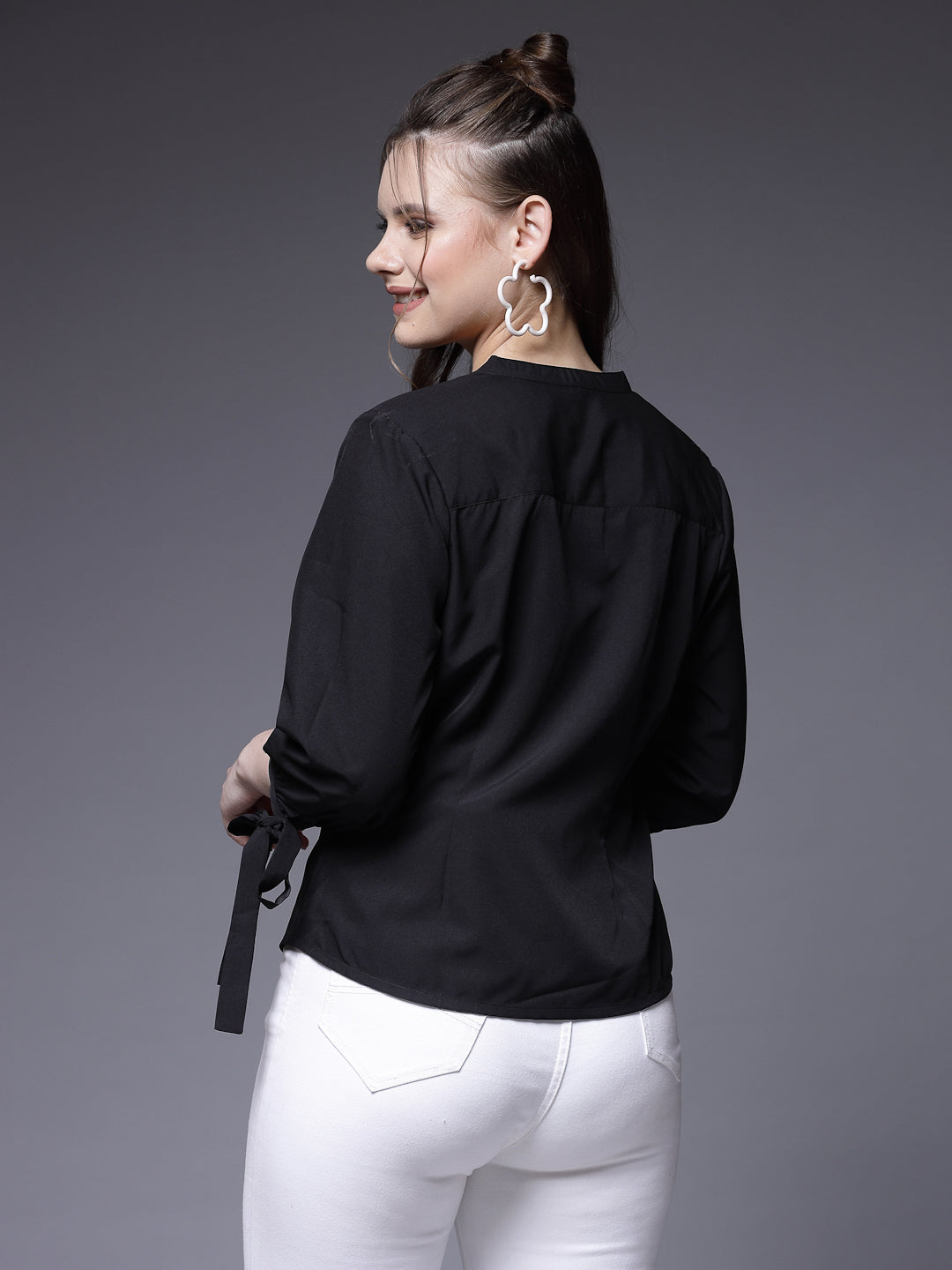 Women’s Comfort Band Collar Solid Casual Shirt