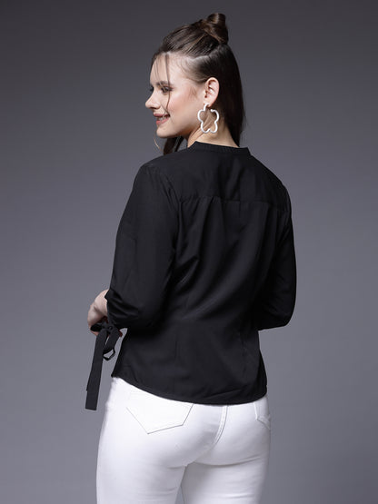 Women’s Comfort Band Collar Solid Casual Shirt