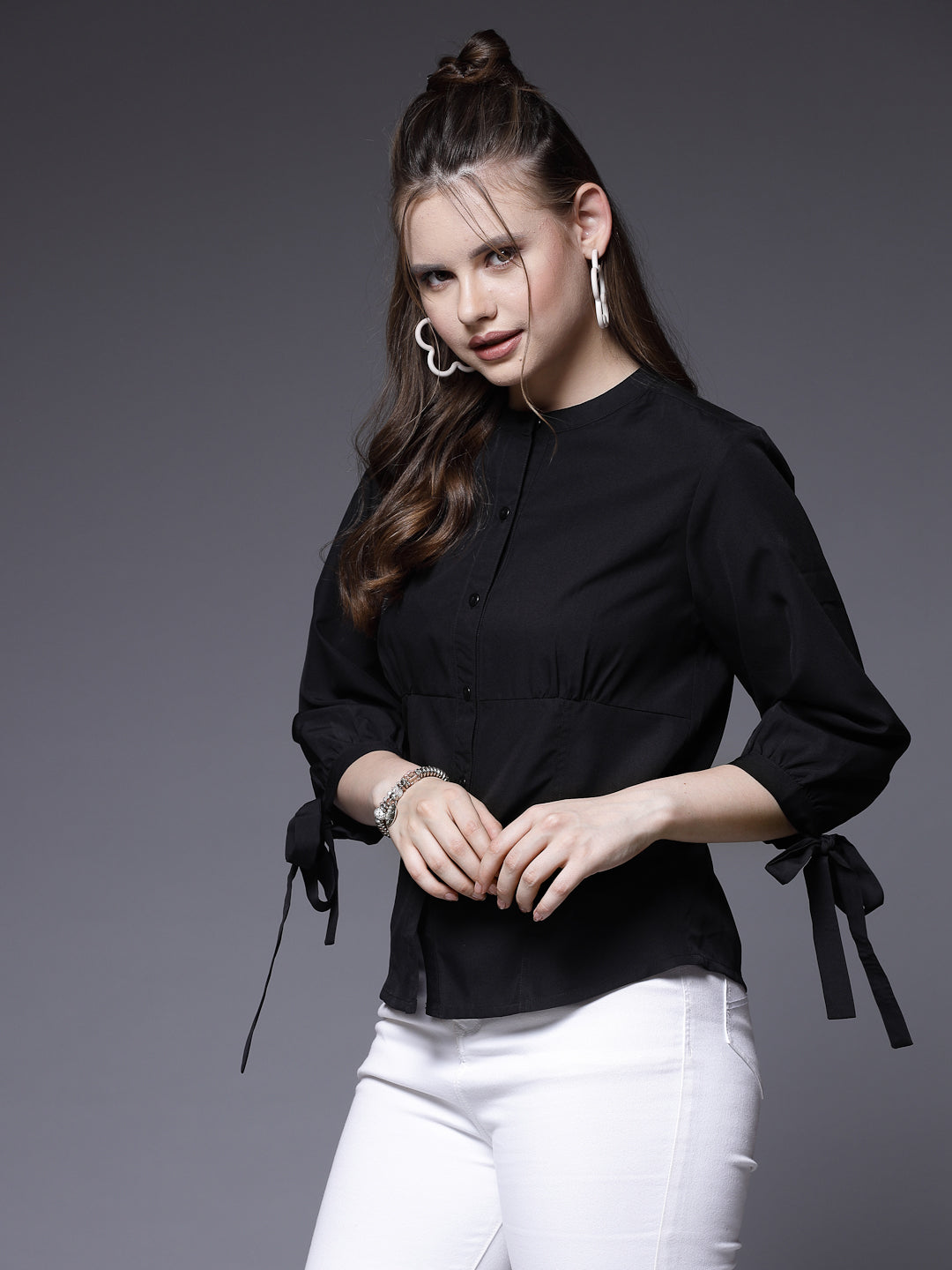 Women’s Comfort Band Collar Solid Casual Shirt