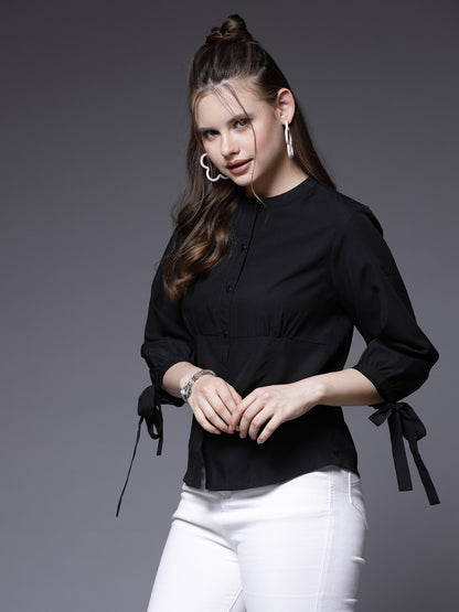 Women’s Comfort Band Collar Solid Casual Shirt