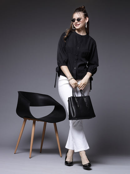 Women’s Comfort Band Collar Solid Casual Shirt