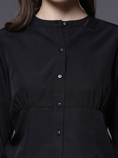 Women’s Comfort Band Collar Solid Casual Shirt