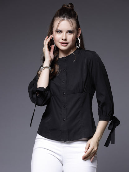 Women’s Comfort Band Collar Solid Casual Shirt