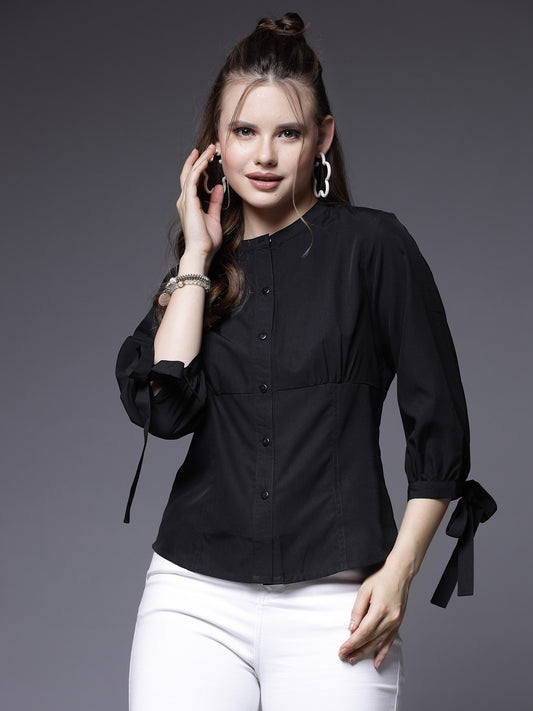 Women’s Comfort Band Collar Solid Casual Shirt