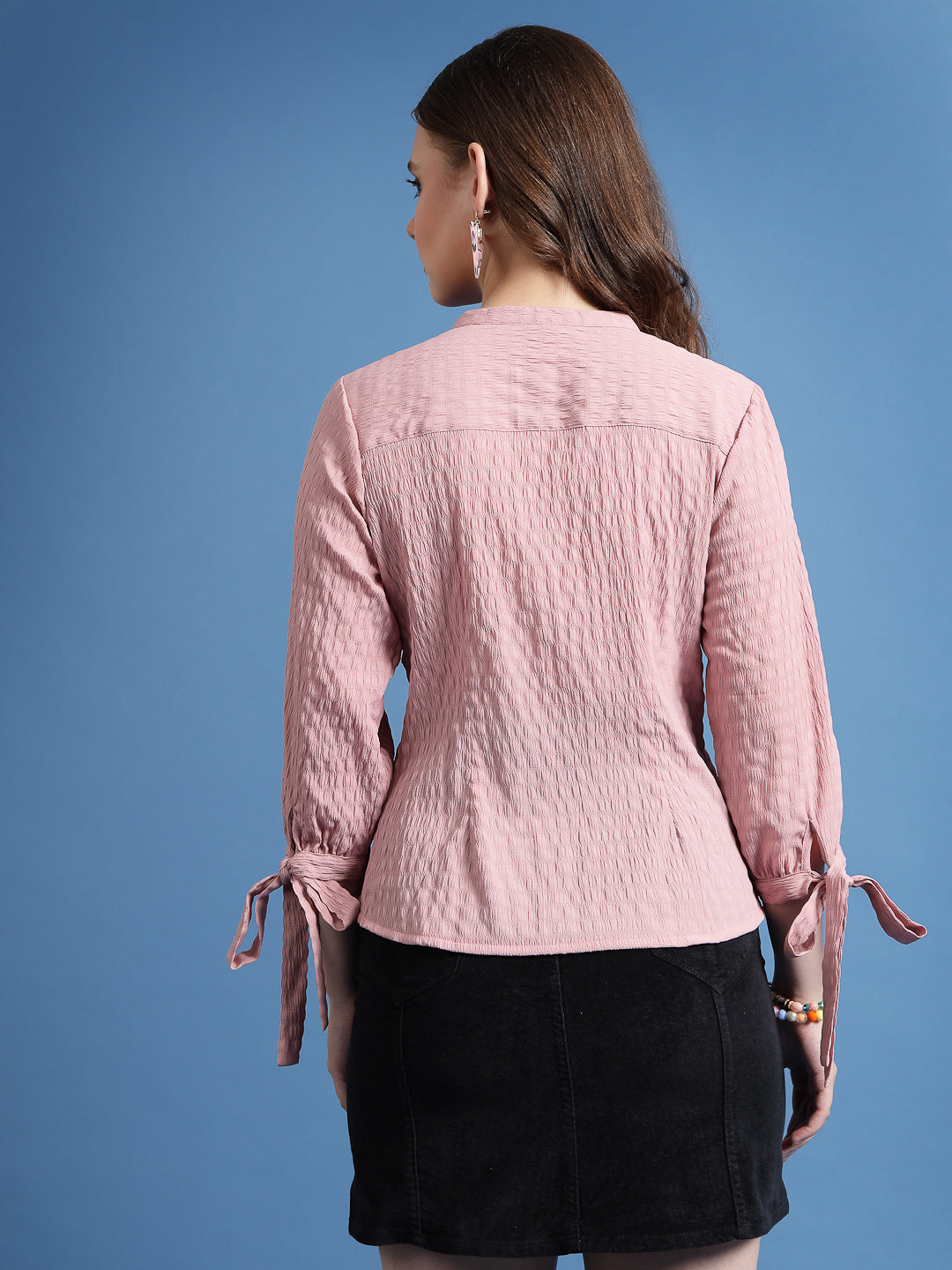 Women’s Comfort Band Collar Textured Casual Shirt