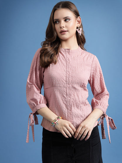 Women’s Comfort Band Collar Textured Casual Shirt