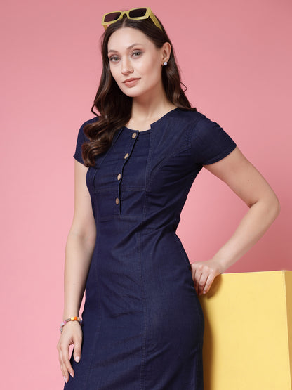 Women’s Solid Round Neck Fit & Flare Dress