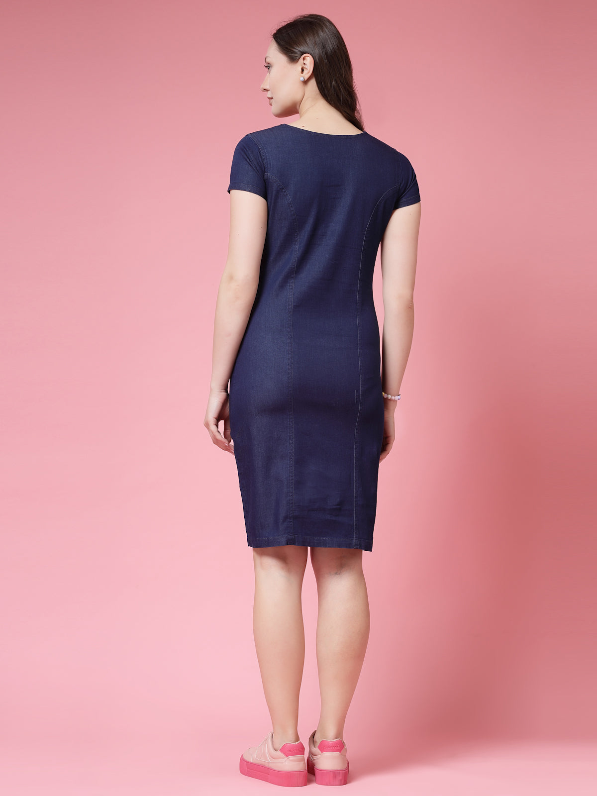 Women’s Solid Round Neck Fit & Flare Dress