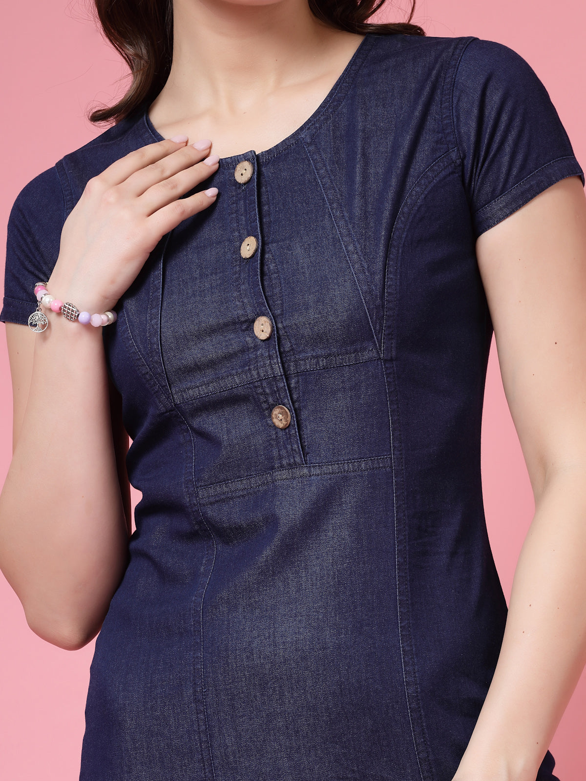 Women’s Solid Round Neck Fit & Flare Dress