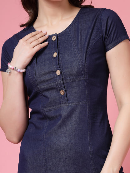 Women’s Solid Round Neck Fit & Flare Dress