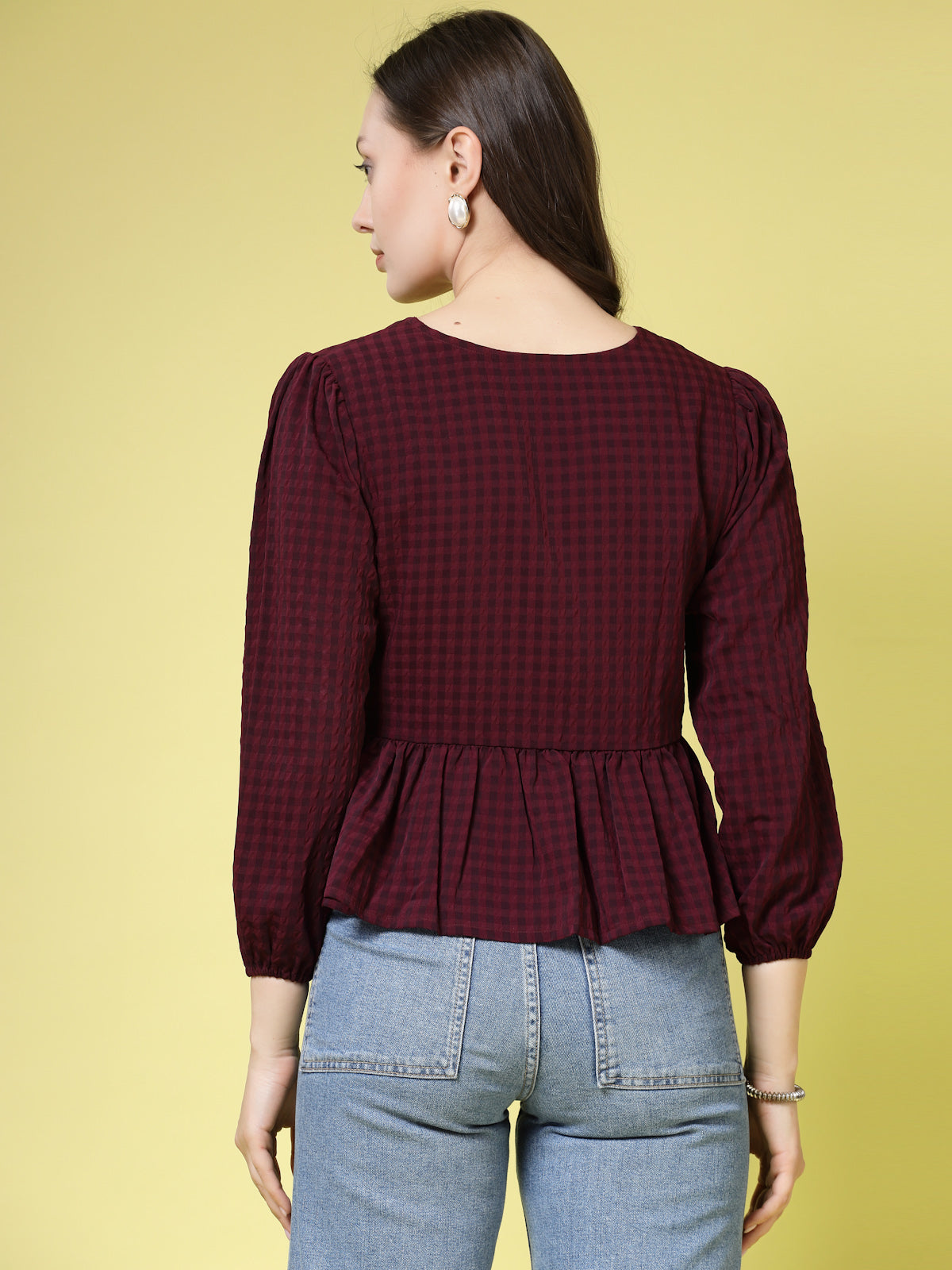 Women’s Checked V-Neck Top