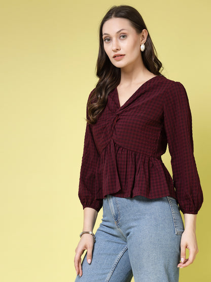 Women’s Checked V-Neck Top