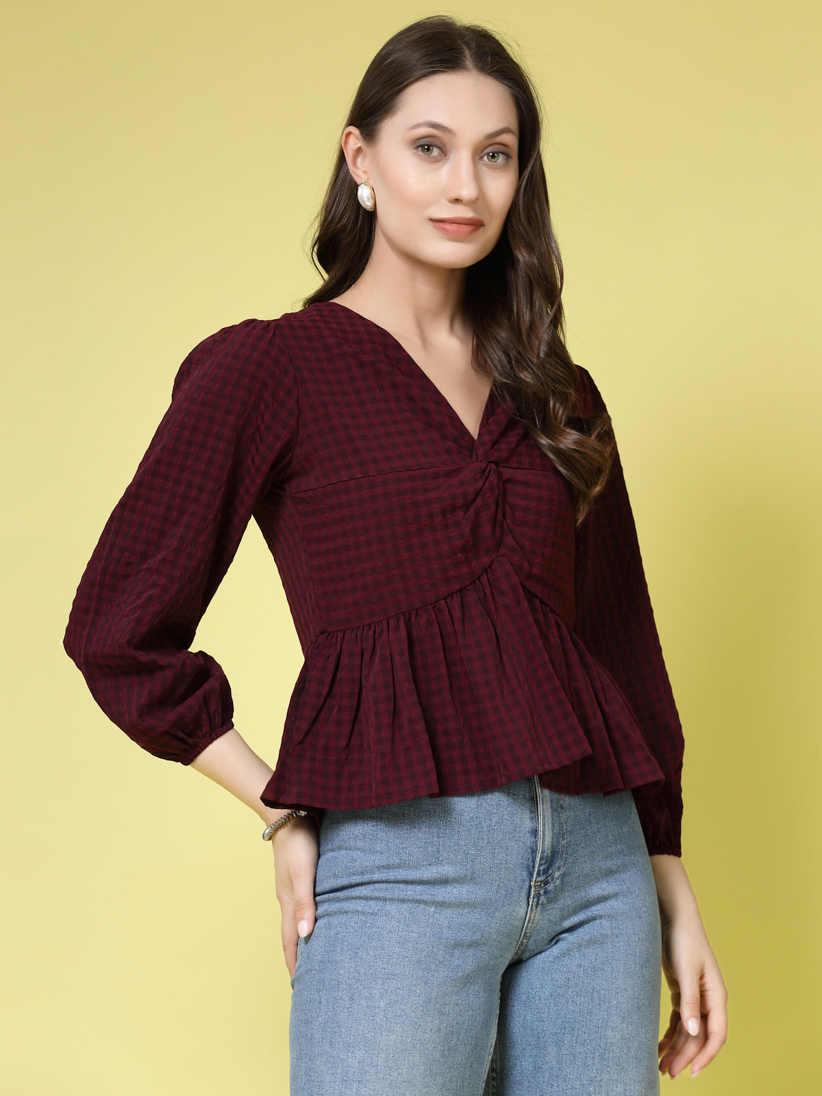Women’s Checked V-Neck Top