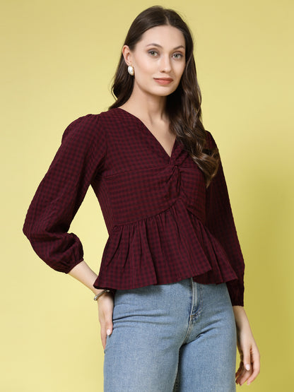 Women’s Checked V-Neck Top