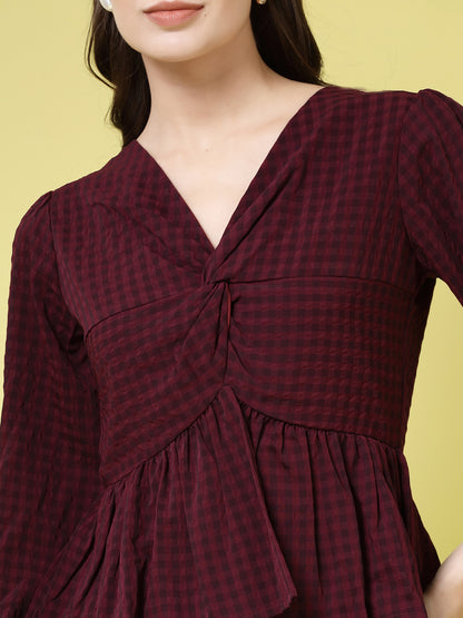 Women’s Checked V-Neck Top