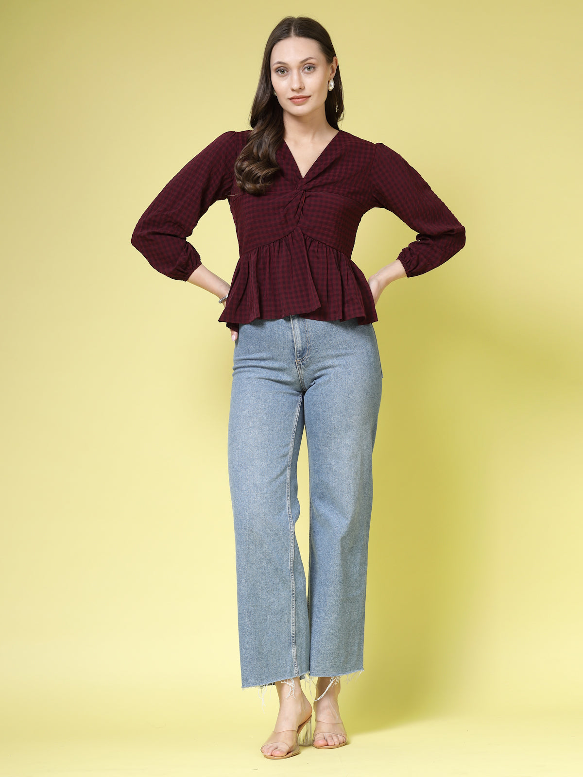 Women’s Checked V-Neck Top