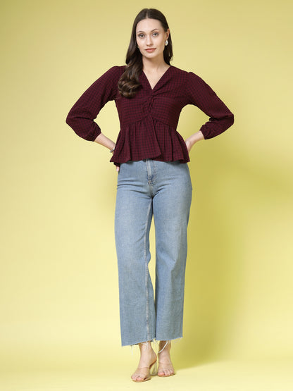 Women’s Checked V-Neck Top