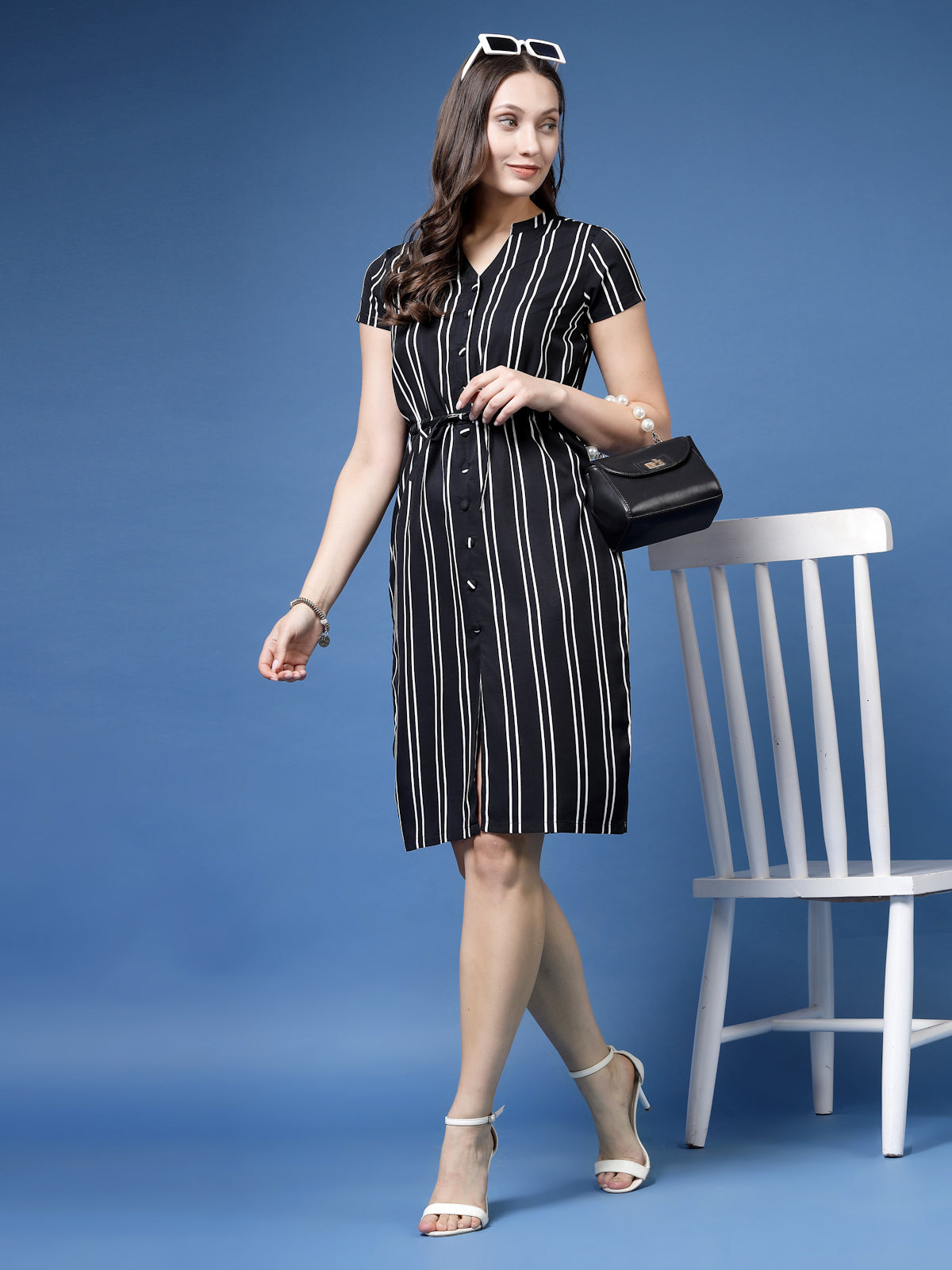 Women’s Striped V-Neck Fit & Flare Dress