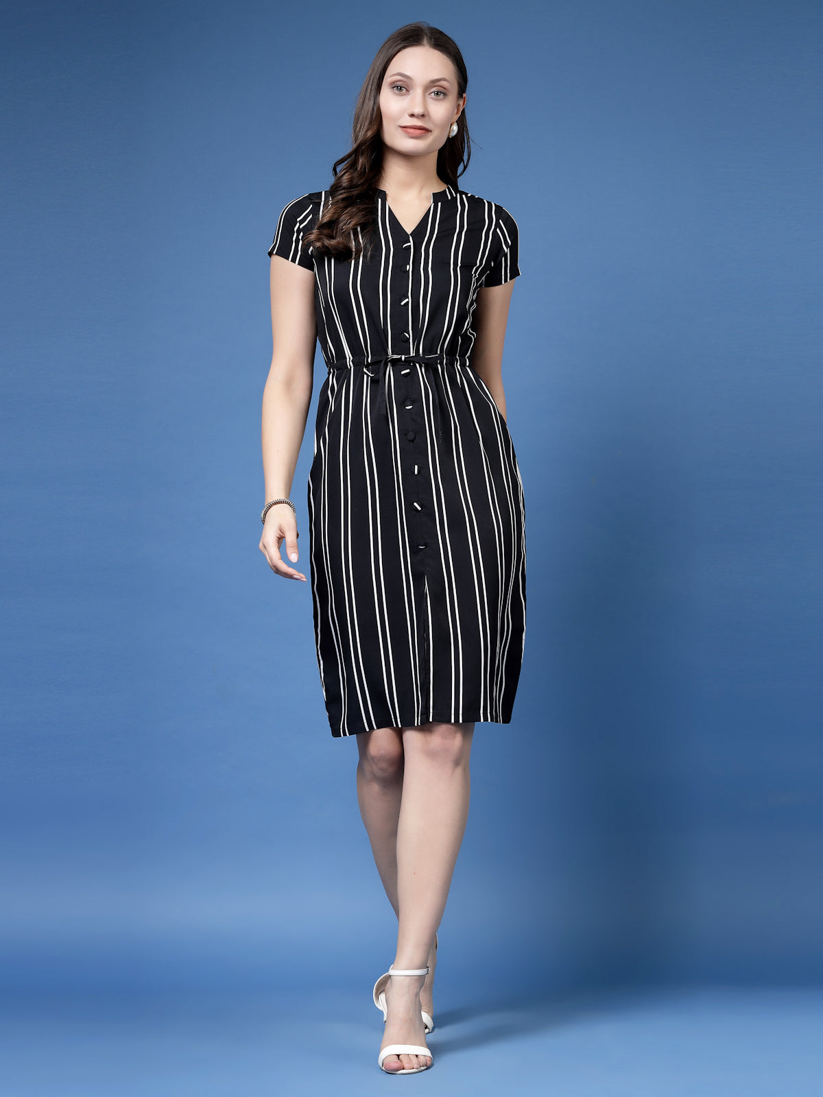 Women’s Striped V-Neck Fit & Flare Dress