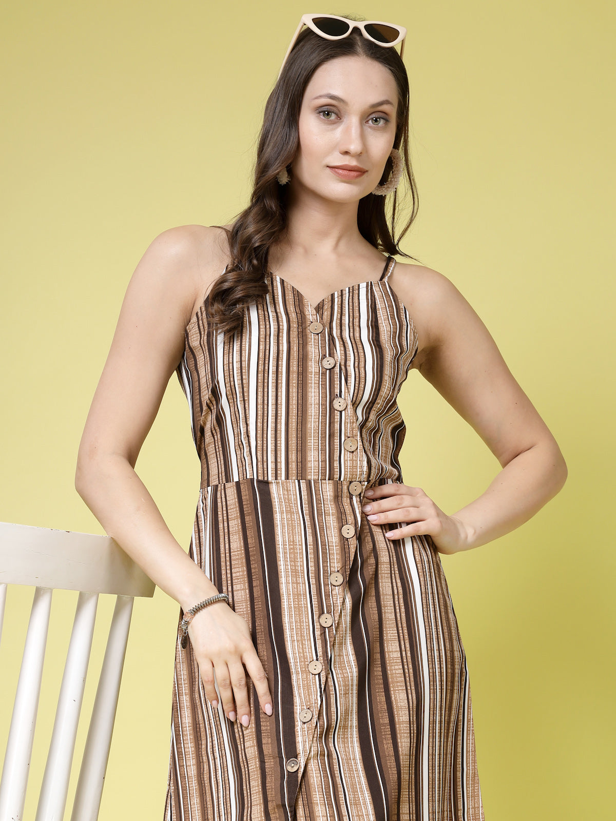 Women’s Striped Shoulder Straps A-Line Dress
