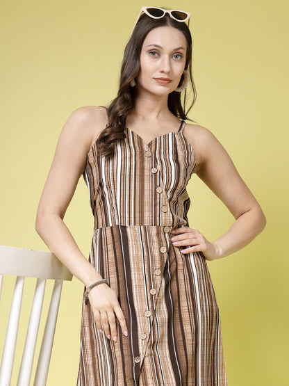 Women’s Striped Shoulder Straps A-Line Dress