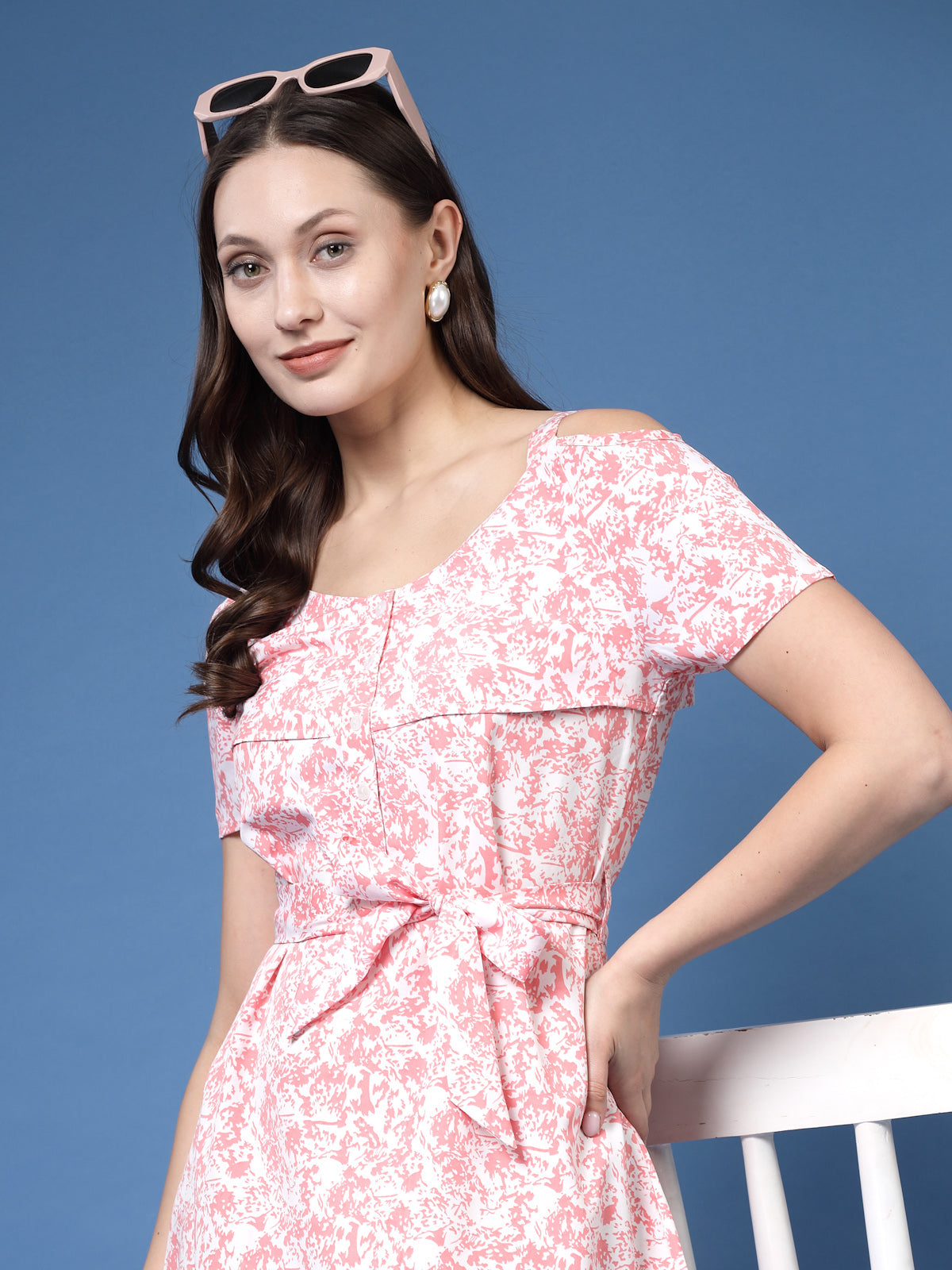 Women’s Abstract Printed Cold-Shoulder A-Line Dress