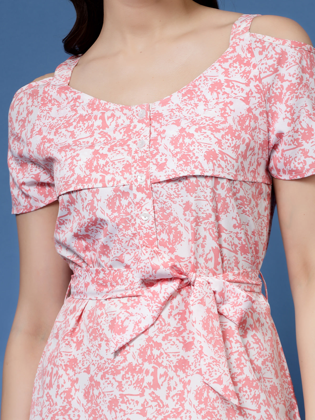 Women’s Abstract Printed Cold-Shoulder A-Line Dress
