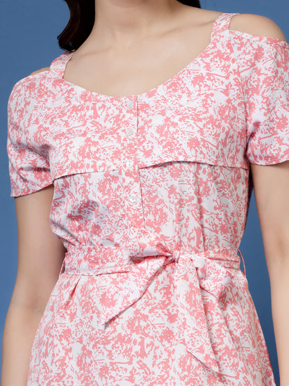 Women’s Abstract Printed Cold-Shoulder A-Line Dress