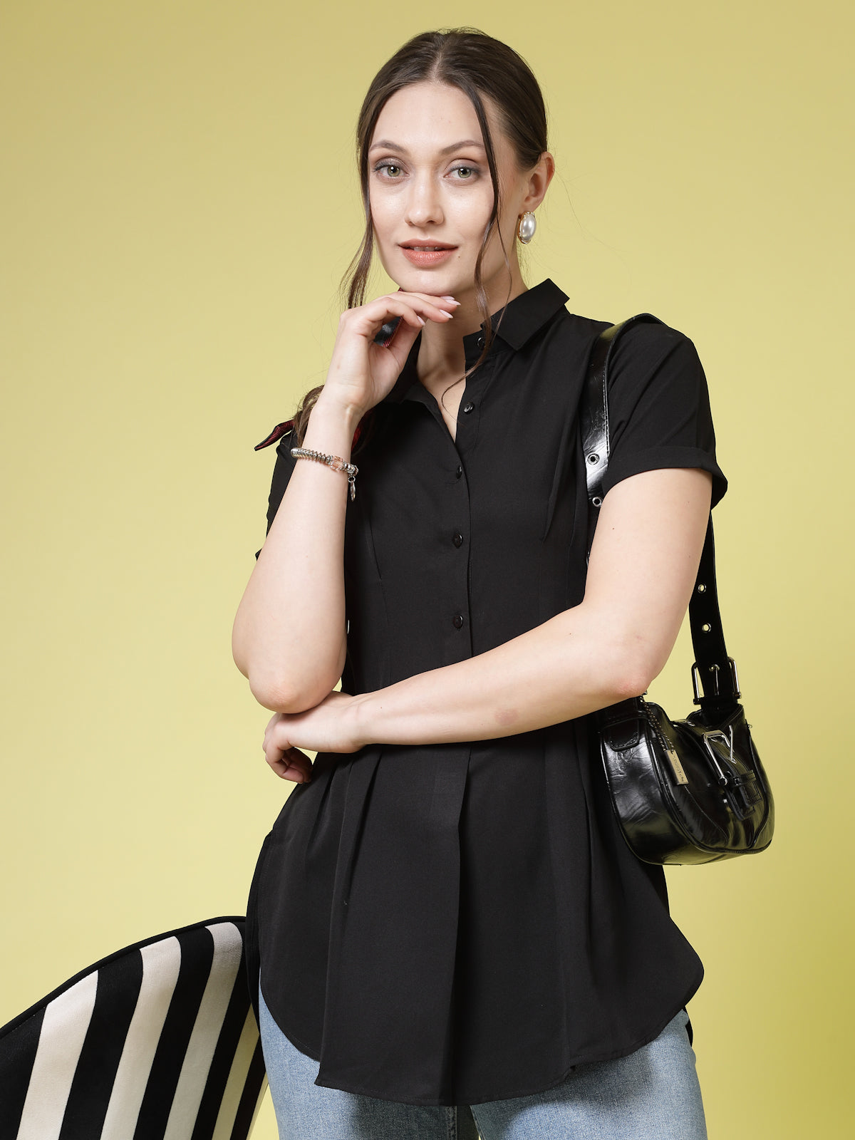 Women’s Comfort Spread Collar Solid Slim Fit Casual Shirt