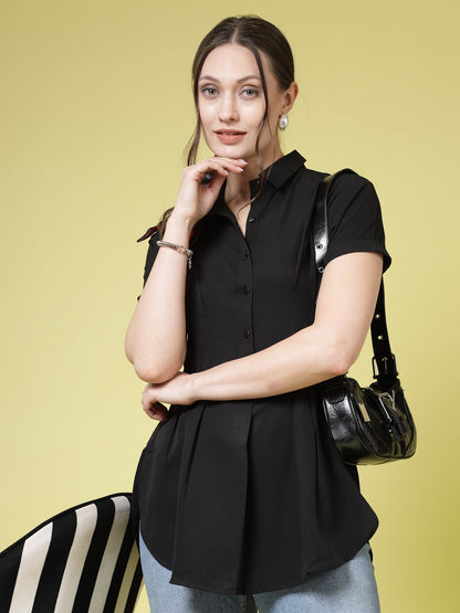 Women’s Comfort Spread Collar Solid Slim Fit Casual Shirt