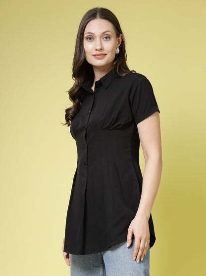 Women’s Comfort Spread Collar Solid Slim Fit Casual Shirt