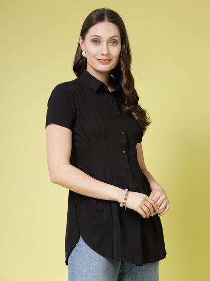 Women’s Comfort Spread Collar Solid Slim Fit Casual Shirt